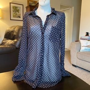 Eden & Olivia Wonen’s  Button Down Black w/ Brown Polkadots  Sheer Blouse sz M